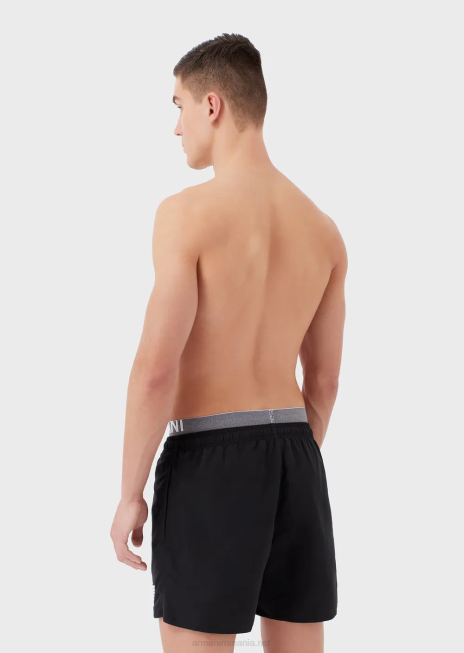 bărbați R802G995 Trunchi de baie din țesătură reciclată cu șnur și talie cu logo Armani negru