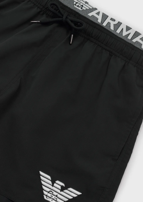 bărbați R802G995 Trunchi de baie din țesătură reciclată cu șnur și talie cu logo Armani negru