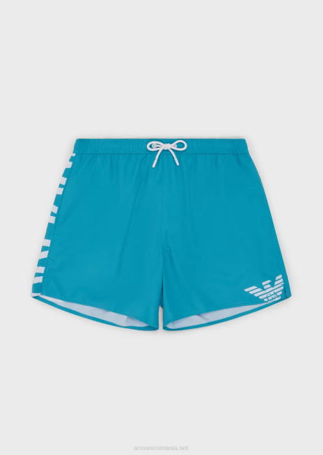 bărbați R802G998 costum de baie din țesătură reciclată, cu șnur și logo îndrăzneț Armani azur