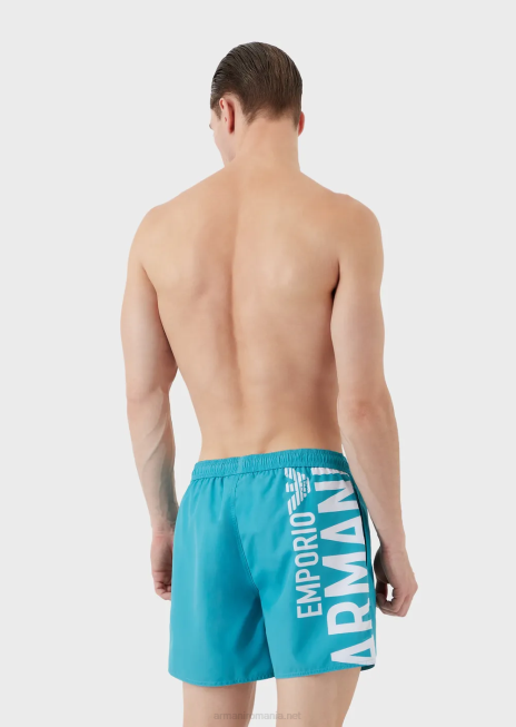 bărbați R802G998 costum de baie din țesătură reciclată, cu șnur și logo îndrăzneț Armani azur