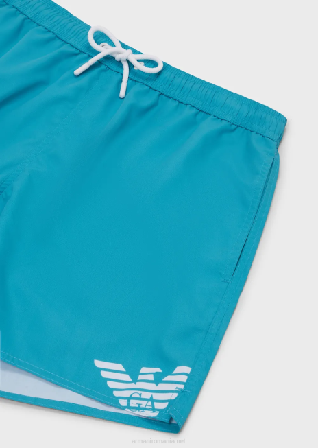 bărbați R802G998 costum de baie din țesătură reciclată, cu șnur și logo îndrăzneț Armani azur