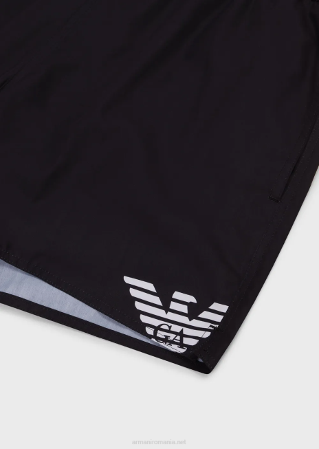 bărbați R802G999 costum de baie din țesătură reciclată, cu șnur și logo îndrăzneț Armani negru