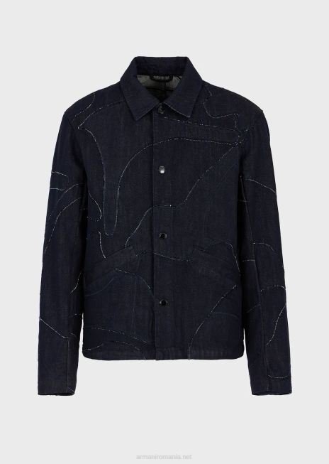 bărbați R802G1301 jachetă din pânză cu broderie de camuflaj asortita în culori Armani