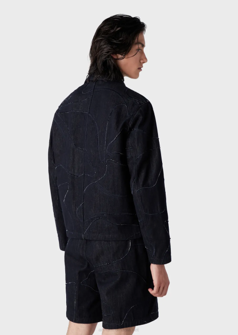 bărbați R802G1301 jachetă din pânză cu broderie de camuflaj asortita în culori Armani