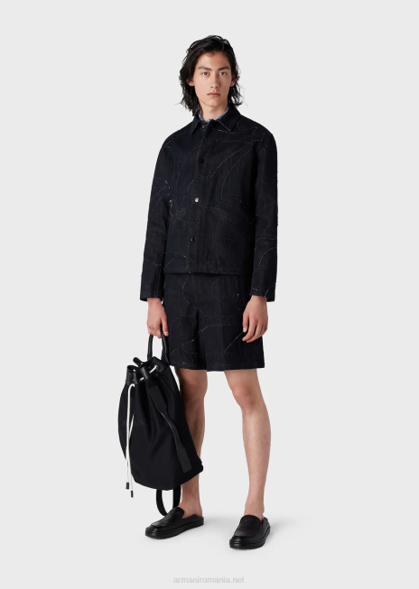 bărbați R802G1301 jachetă din pânză cu broderie de camuflaj asortita în culori Armani