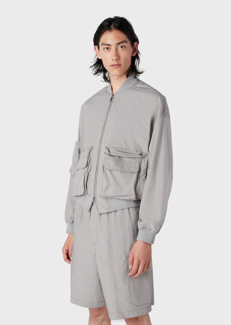 bărbați R802G1303 geacă bomber cu mai multe buzunare din popelin pima Armani gri deschis