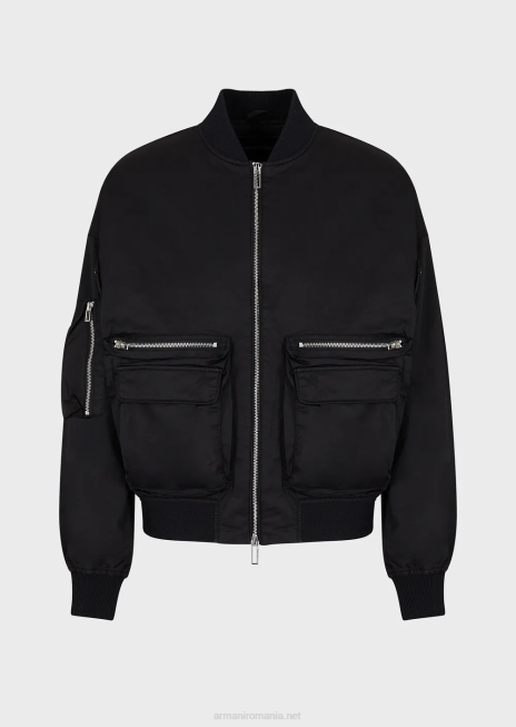 bărbați R802G1304 geacă bomber cu mai multe buzunare din popelin pima Armani negru
