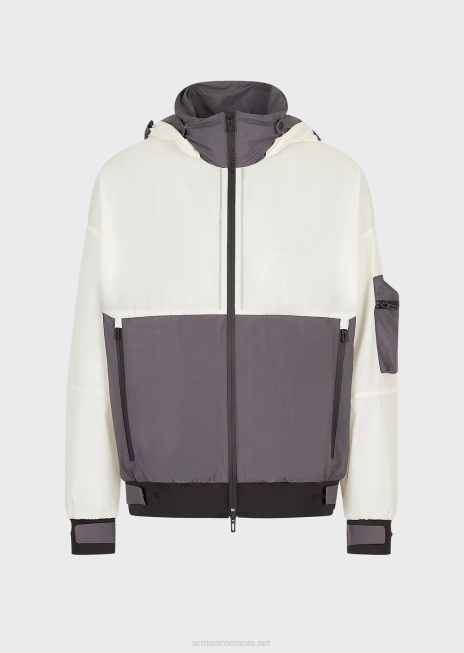 bărbați R802G1306 bluză cu glugă din nailon ripstop, travel essentials, cu o senzație clară Armani alb