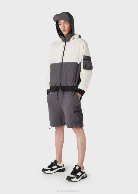 bărbați R802G1306 bluză cu glugă din nailon ripstop, travel essentials, cu o senzație clară Armani alb