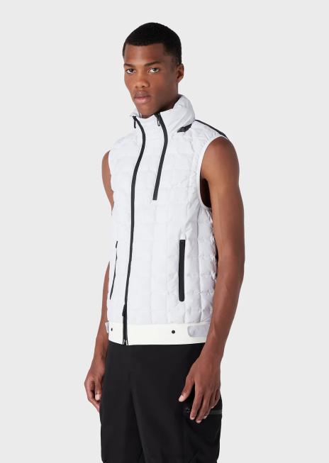 bărbați R802G1308 jachetă puf fără mâneci cu fermoar complet din nailon reciclat matlasat, hidrofugă Armani alb