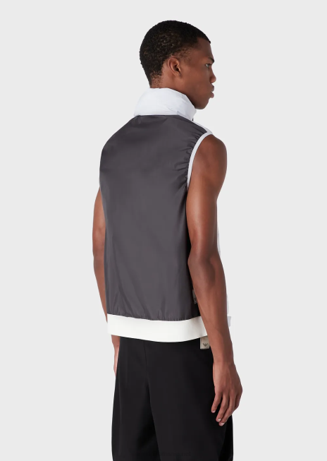 bărbați R802G1308 jachetă puf fără mâneci cu fermoar complet din nailon reciclat matlasat, hidrofugă Armani alb