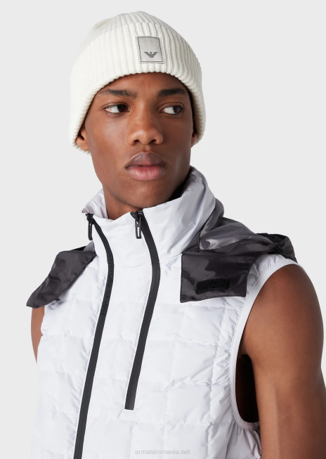 bărbați R802G1308 jachetă puf fără mâneci cu fermoar complet din nailon reciclat matlasat, hidrofugă Armani alb