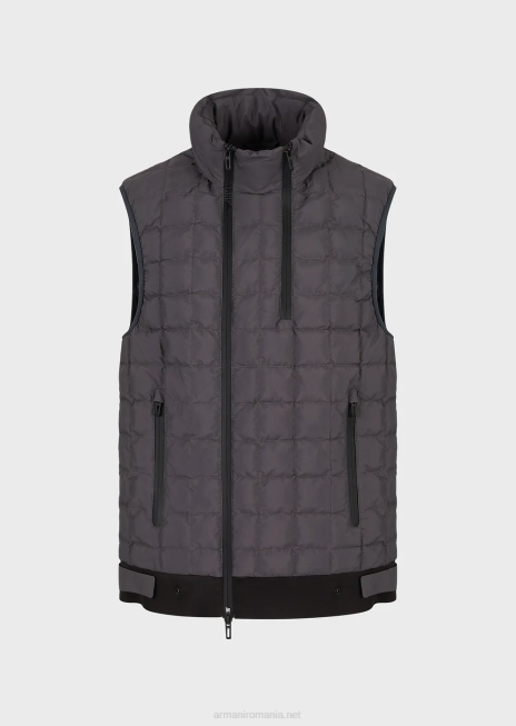 bărbați R802G1309 jachetă puf fără mâneci cu fermoar complet din nailon reciclat matlasat, hidrofugă Armani gri închis