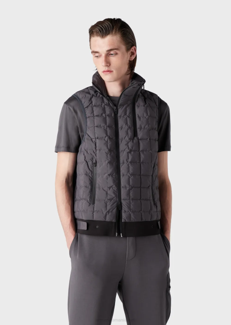 bărbați R802G1309 jachetă puf fără mâneci cu fermoar complet din nailon reciclat matlasat, hidrofugă Armani gri închis