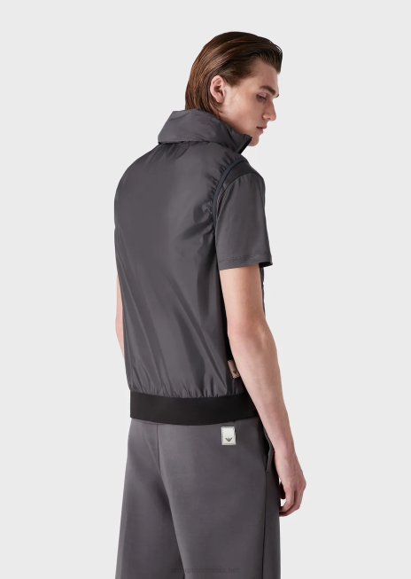 bărbați R802G1309 jachetă puf fără mâneci cu fermoar complet din nailon reciclat matlasat, hidrofugă Armani gri închis