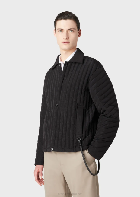 bărbați R802G1311 jachetă de puf hidrofugă din nailon ripstop reciclat matlasat Armani negru