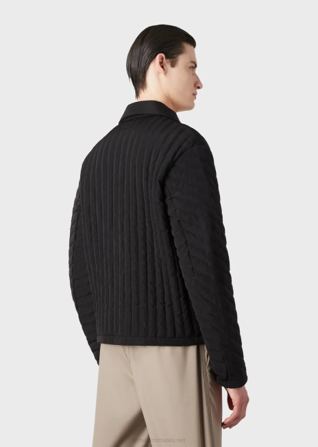 bărbați R802G1311 jachetă de puf hidrofugă din nailon ripstop reciclat matlasat Armani negru