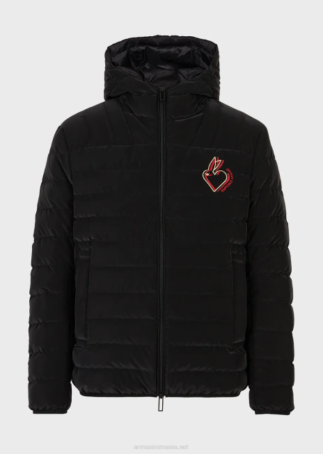 bărbați R802G1313 jachetă din puf de nailon matlasată cu glugă Armani negru