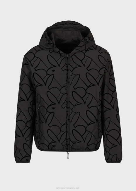 bărbați R802G1314 bluză cu glugă reversibilă din nailon flocat Armani negru