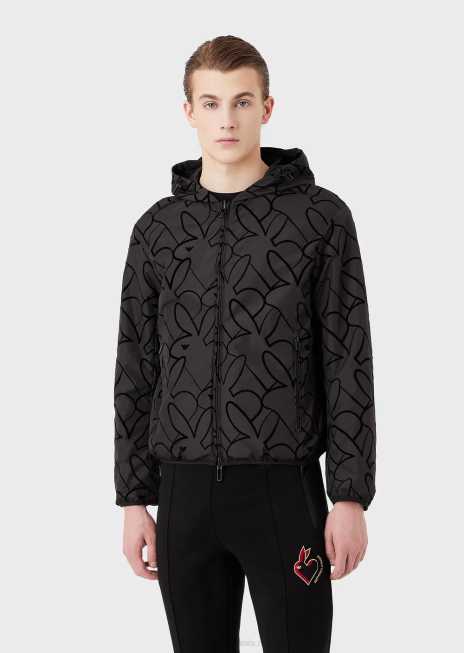 bărbați R802G1314 bluză cu glugă reversibilă din nailon flocat Armani negru