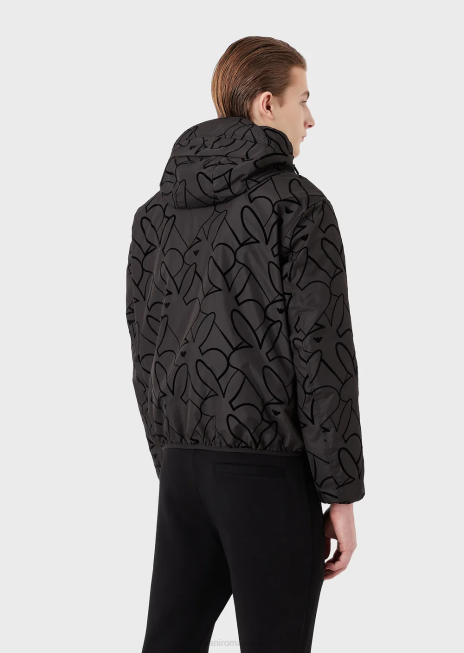 bărbați R802G1314 bluză cu glugă reversibilă din nailon flocat Armani negru