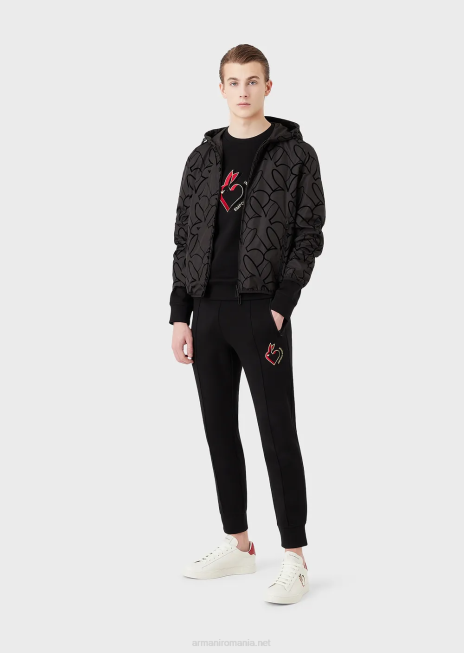 bărbați R802G1314 bluză cu glugă reversibilă din nailon flocat Armani negru