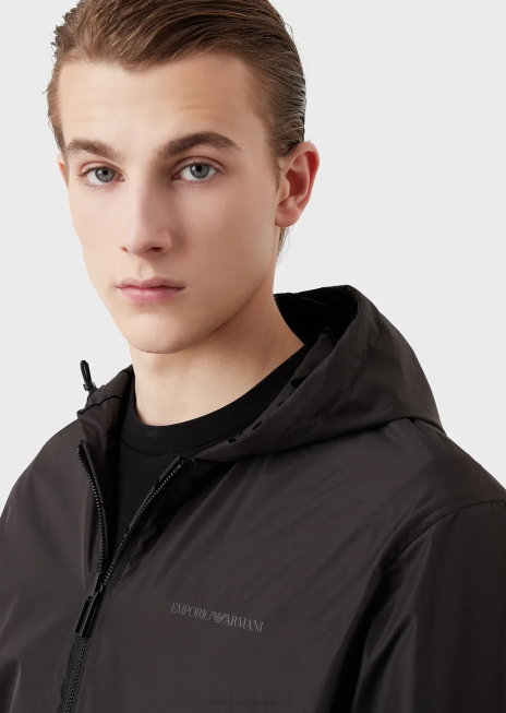 bărbați R802G1314 bluză cu glugă reversibilă din nailon flocat Armani negru