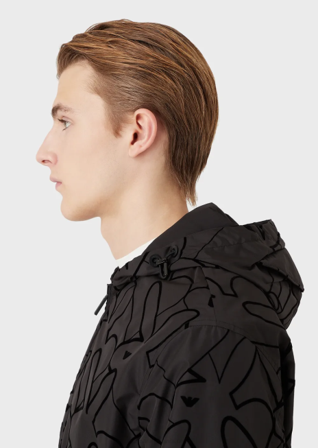 bărbați R802G1314 bluză cu glugă reversibilă din nailon flocat Armani negru