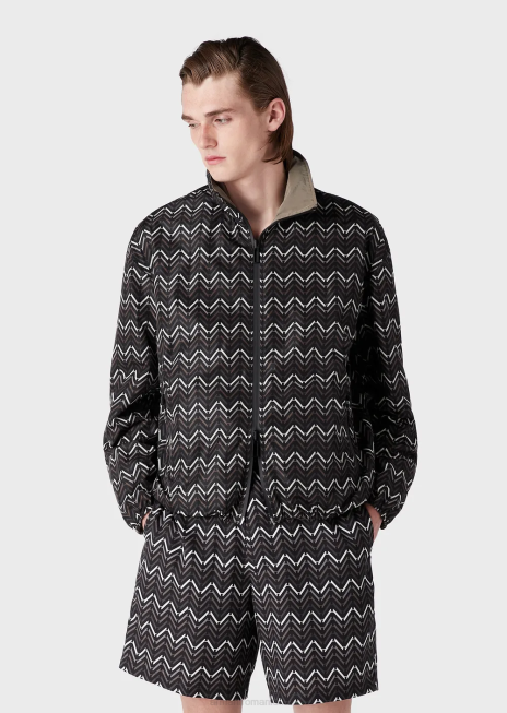 bărbați R802G1317 Bluză reversibilă din nailon cu fermoar complet, cu model peste tot Armani model