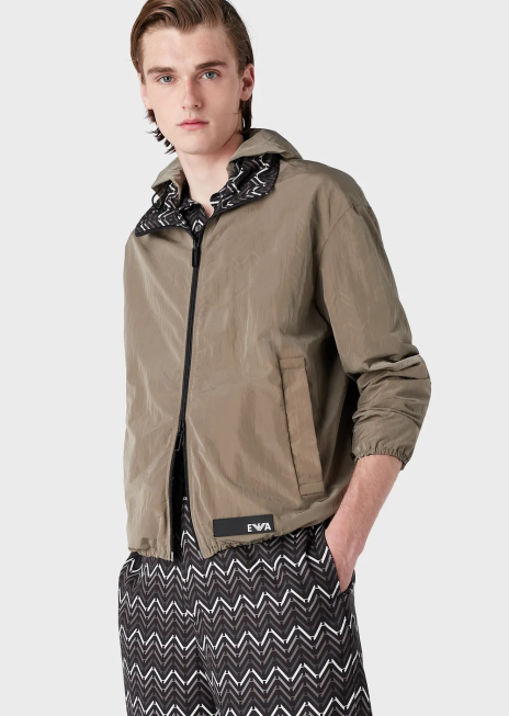 bărbați R802G1317 Bluză reversibilă din nailon cu fermoar complet, cu model peste tot Armani model