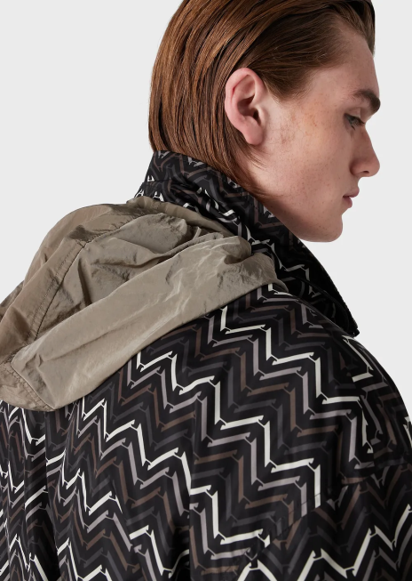 bărbați R802G1317 Bluză reversibilă din nailon cu fermoar complet, cu model peste tot Armani model