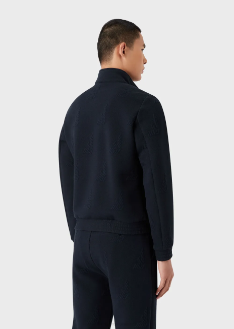 bărbați R802G1320 bluză cu fermoar complet din jerseu vultur în relief Armani albastru marin