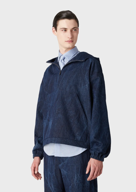 bărbați R802G1324 anorac din denim spălat cu piatră Armani