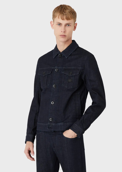 bărbați R802G1327 jachetă din denim cu plasture cu logo Armani albastru marin
