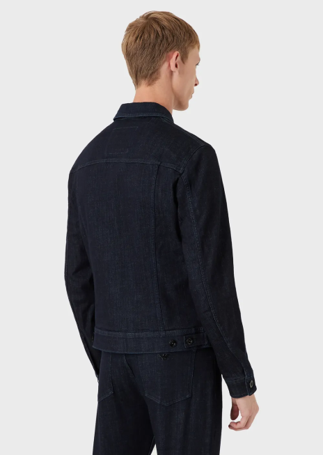 bărbați R802G1327 jachetă din denim cu plasture cu logo Armani albastru marin