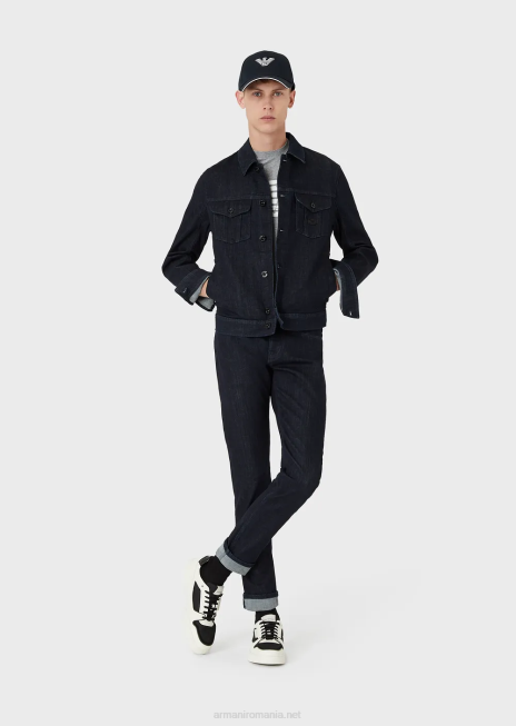 bărbați R802G1327 jachetă din denim cu plasture cu logo Armani albastru marin