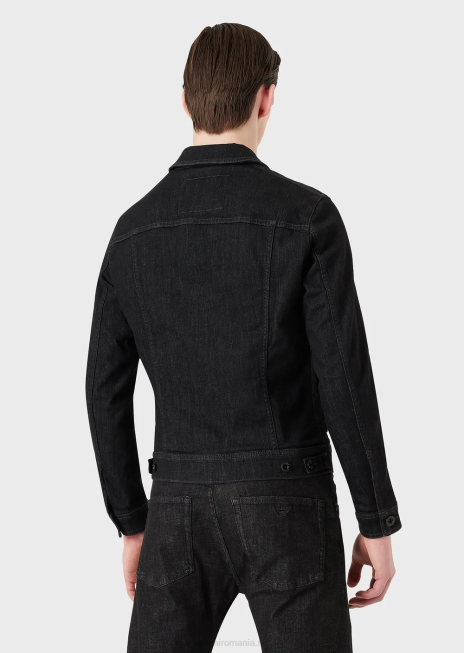 bărbați R802G1328 jachetă din denim cu plasture cu logo Armani negru