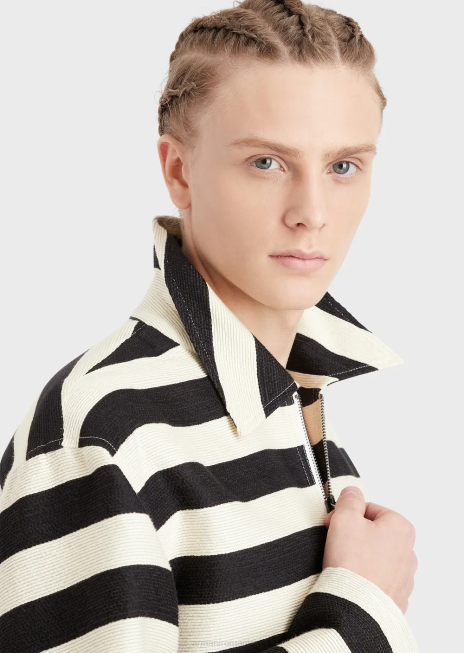 bărbați R802G1336 bluză cu fermoar otoman cu dungi orizontale Armani negru