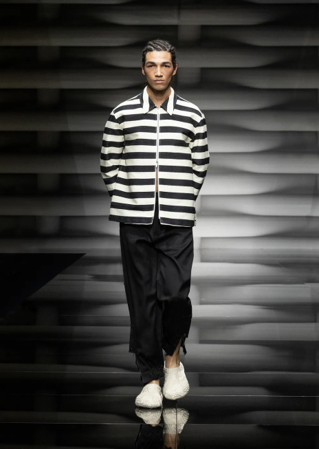 bărbați R802G1336 bluză cu fermoar otoman cu dungi orizontale Armani negru