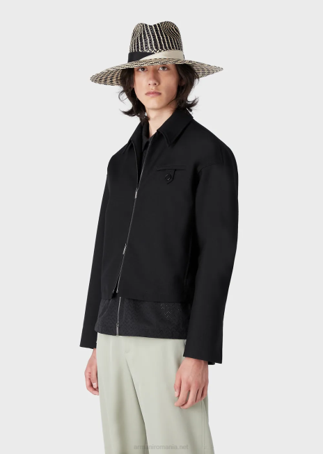 bărbați R802G1338 bluză din gabardină crocantă din lână virgină Armani negru