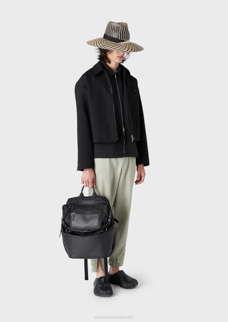 bărbați R802G1338 bluză din gabardină crocantă din lână virgină Armani negru