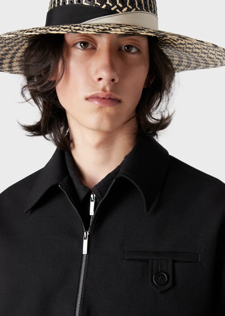 bărbați R802G1338 bluză din gabardină crocantă din lână virgină Armani negru