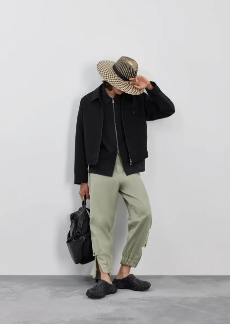 bărbați R802G1338 bluză din gabardină crocantă din lână virgină Armani negru