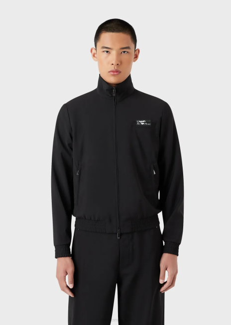 bărbați R802G1339 Bluză cu fermoar complet din lână virgină ultra-ușoară cu logo Armani negru