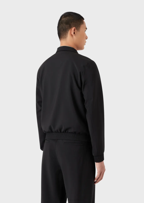 bărbați R802G1339 Bluză cu fermoar complet din lână virgină ultra-ușoară cu logo Armani negru