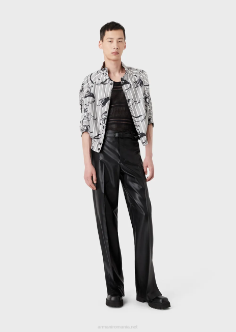 bărbați R802G1344 bluză cu mânecă scurtă din material tehnic în dungi cu imprimeu sirenă Armani