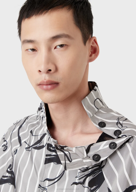 bărbați R802G1344 bluză cu mânecă scurtă din material tehnic în dungi cu imprimeu sirenă Armani