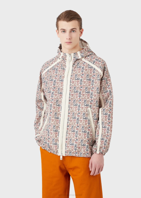 bărbați R802G1349 bluză de colecție sustenabilă cu fermoar și glugă în ripstop organic, cu imprimeu integral Armani