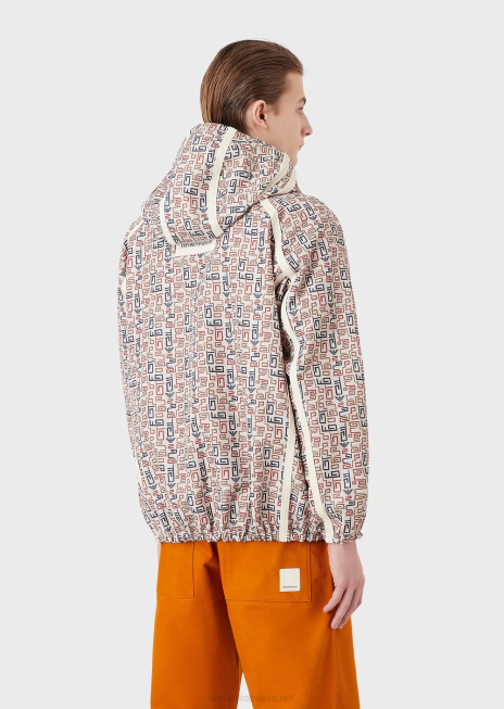 bărbați R802G1349 bluză de colecție sustenabilă cu fermoar și glugă în ripstop organic, cu imprimeu integral Armani