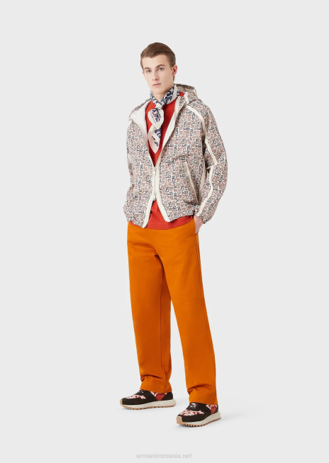 bărbați R802G1349 bluză de colecție sustenabilă cu fermoar și glugă în ripstop organic, cu imprimeu integral Armani